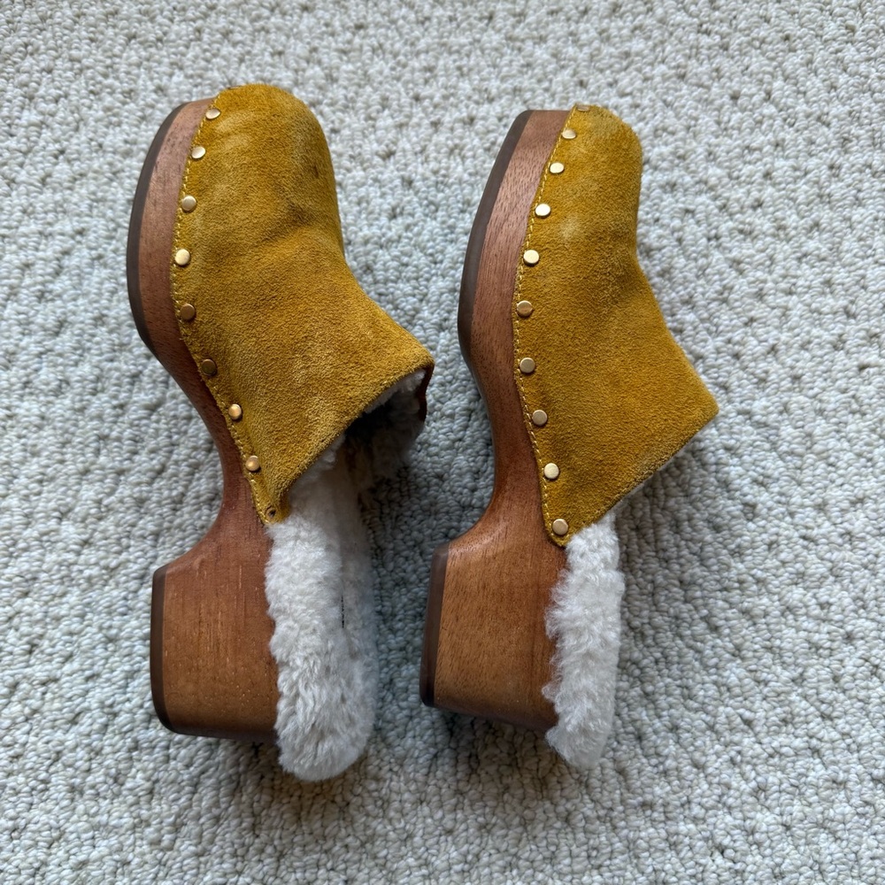 rag & bone Mustard Suede Shearling-Lined Clogs - Picture 6 of 12